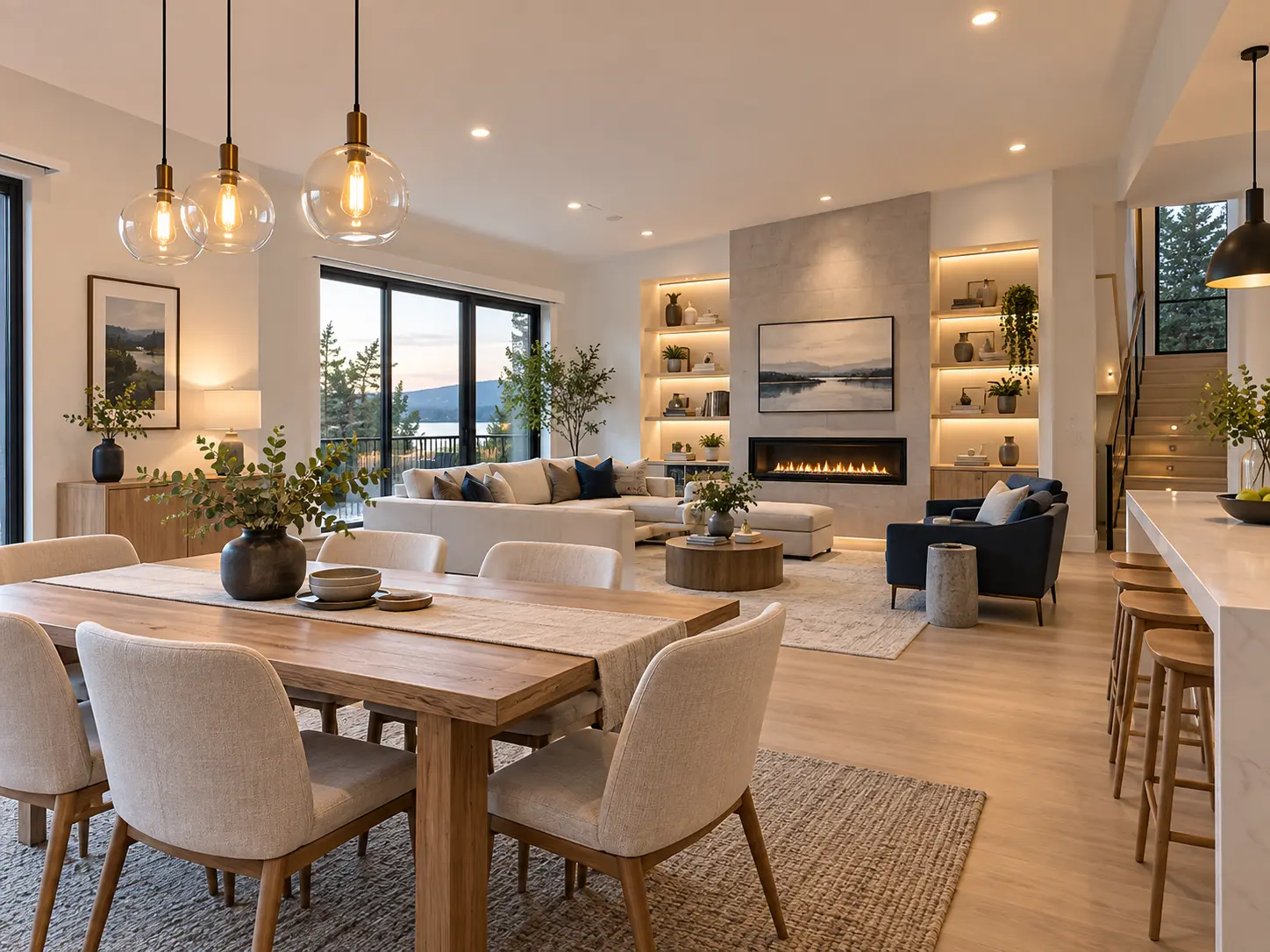 Éclairage intérieur chaleureux dans une résidence moderne